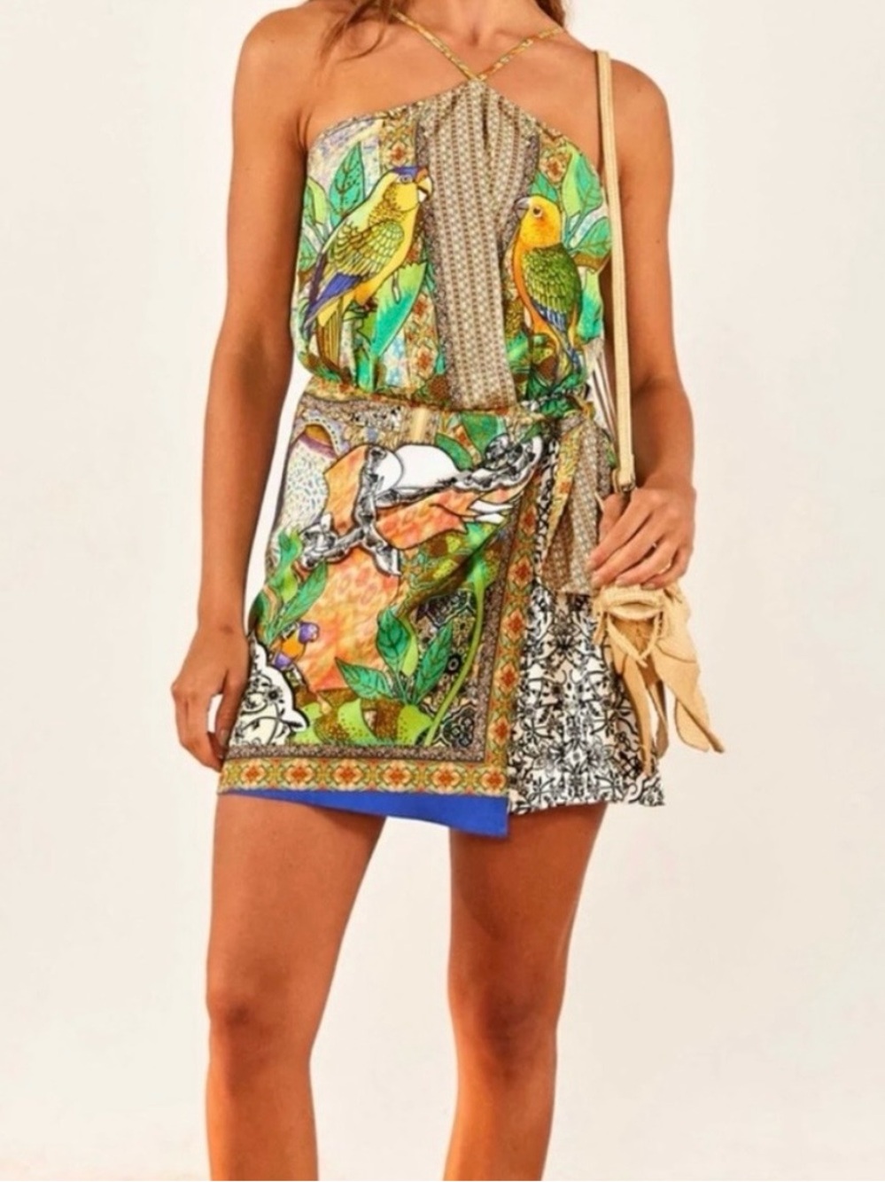 FARM Rio Tropical Parrot Print Mini Dress — Vibrant Multi